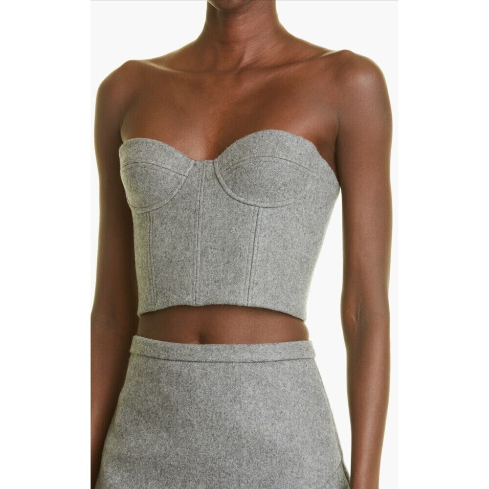 $525 LaQuan Smith Boiled Wool Bustier Top Heather Gray Size Medium NWT - Picture 2 of 10